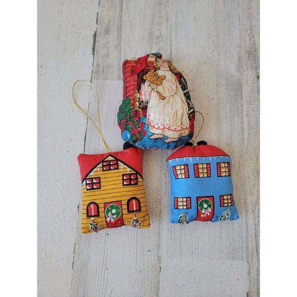 Mini plush house pillow girl Victorian ornament set Xmas - Picture 1 of 8